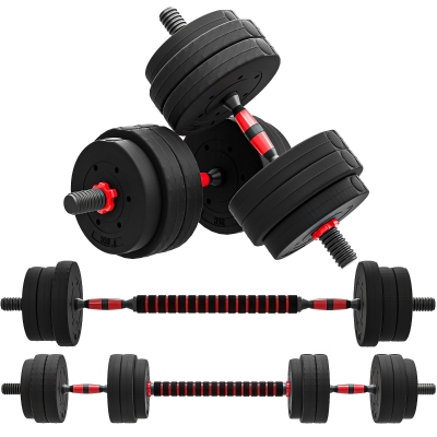 HOMCOM Haltères 25Kg 2en1 Acier Noir Rouge - Musculation
