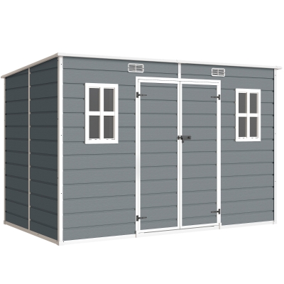 Outsunny Resin Garden Shed Lockable with Floor Grey 10x6 ft