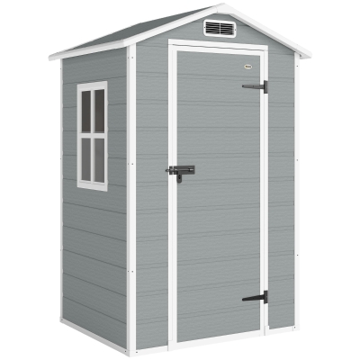 Outsunny Plastic Garden Shed Lockable 4x3ft Light Grey