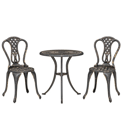 Outsunny Bistro Set Cast Aluminium Round Table Brown