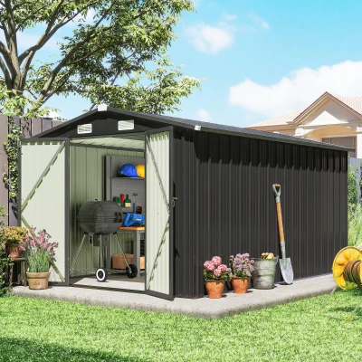 Outsunny Garden Storage Shed Lockable 12x8ft Dark Grey