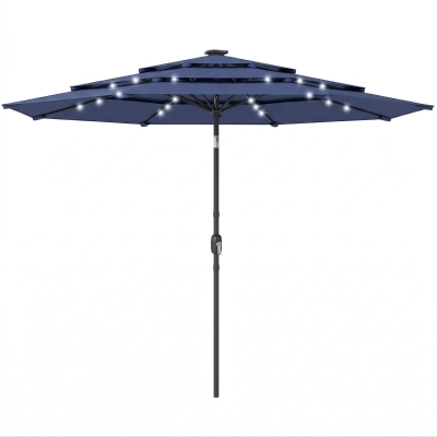 Outsunny Garden Parasol 3-Tier LED Solar Navy Blue 2.8m