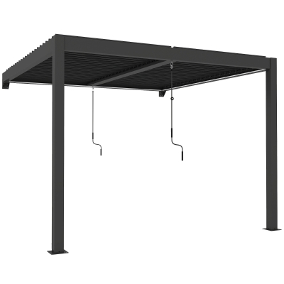 Outsunny Louvered Pergola Wall-Mounted Aluminium 3x3m Dark Grey