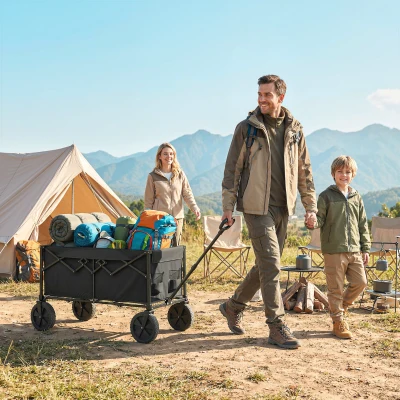 Outsunny Foldable Wagon Cart with Handle Black 95L