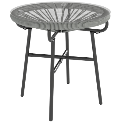 Outsunny Rattan Outdoor Coffee Table Glass Top Light Grey