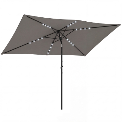 Outsunny Garden Parasol LED Solar Patio Umbrella Dark Grey