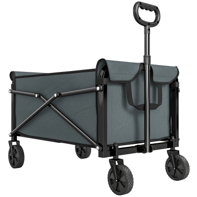 Outsunny Folding Trolley Cart 81L Adjustable Handle Grey
