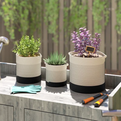 Outsunny Handwoven Cotton Planters Set of 3 with Liner White
