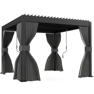 Outsunny Louvered Pergola Aluminium Patio Gazebo Dark Grey