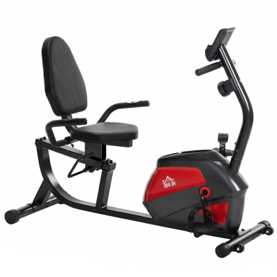HOMCOM Bicicleta Estática con Respaldo de 8 Niveles de Resistencia Volante Asiento Ajustable Pantalla LCD y Soporte