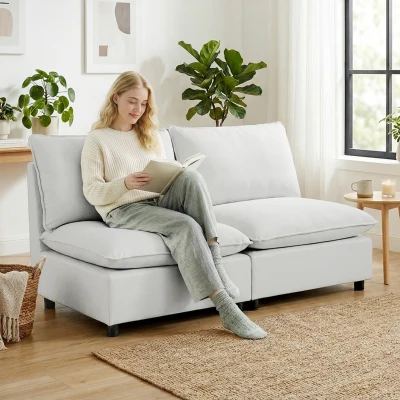 HOMCOM Sofá de 2 plazas, 146 cm sofá modular de cuero sintético con asiento ancho y profundo, cojines gruesos, montaje fácil, Gris