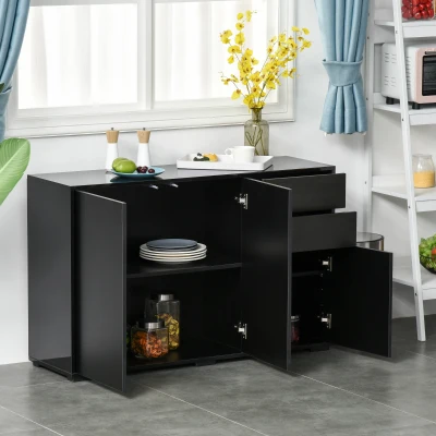 HOMCOM Aparador de Sala de Estar com 3 Portas 2 Gavetas e Prateleira Interior Ajustável Móvel Auxiliar de Armazenamento para Cozinha Dormitório Anti-Rolamento 117x36x74 cm Preto