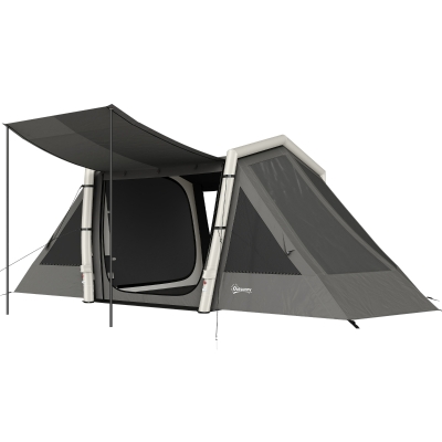 Outsunny Cort Gonflabil de Camping 4 Persoane Blackout Cort cu Aer 5,8m Lungime 2 Dormitoare și Zonă de Zi 580x270x202cm Gri Închis