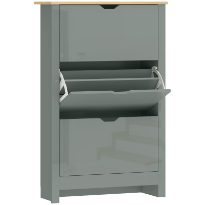 HOMCOM Slim Shoe Cabinet 3 Flip Drawers Light Grey
