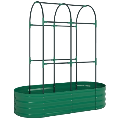 Outsunny Metal Raised Garden Bed with Trellis Green 4x2x4.6ft