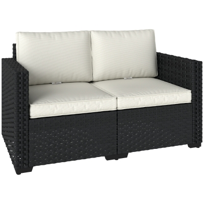 Outsunny 2-Seater Rattan Sofa Outdoor with Cushions Black