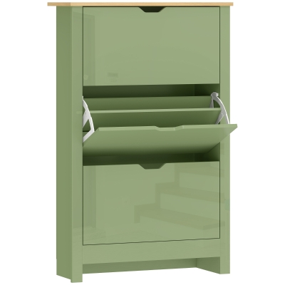 HOMCOM Slim Shoe Cabinet 3 Flip Drawers Green