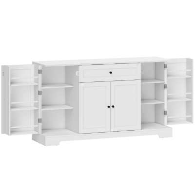 HOMCOM Bufet bucătărie, mobilier de depozitare cu sertar, 4 uși cu închidere silențioasă, rack-uri pe ușă și rafturi reglabile, alb