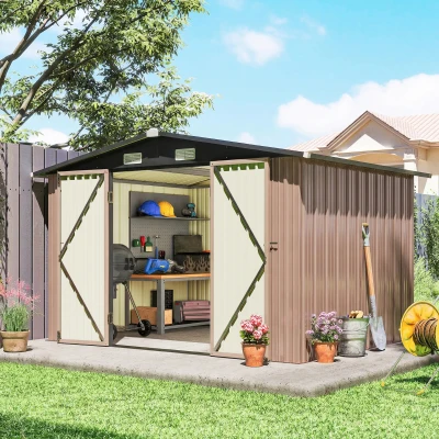 Outsunny Capanno da Giardino con Porte Doppie Marrone