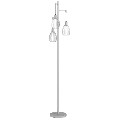 HOMCOM Industrial 3-Light Floor Lamp Steel Silver 170cm