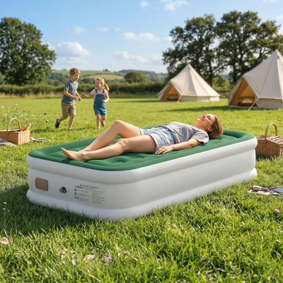 Outsunny Single Inflatable Mattress Built-in Pump Dark Green