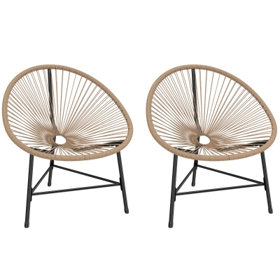 Outsunny Lot 2 Chaises Acapulco Rotin Acier Balcon Véranda