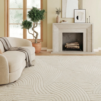 HOMCOM Tapis Salon 200x140cm Poils Épais Moelleux Crème