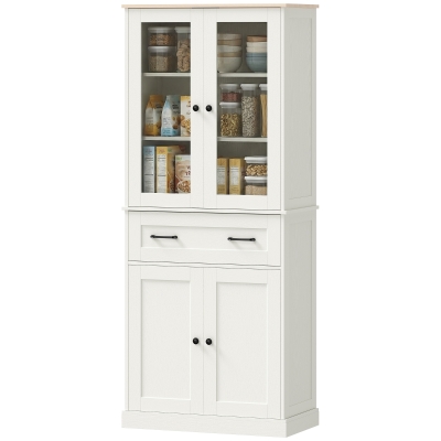 HOMCOM Armoire Cuisine Crème 2 Portes Acrylique Tiroir 76x182 cm