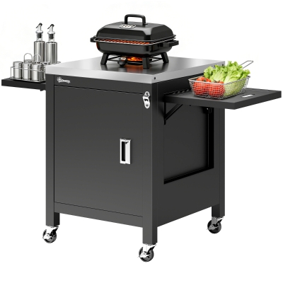 Outsunny Chariot Barbecue Acier Inox Noir sur Roulettes
