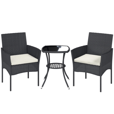 Outsunny Rattan Bistro Set 3 Piece Glass Table Cream White