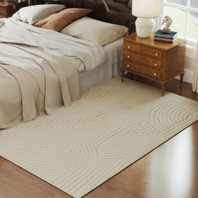 HOMCOM Geometric Rug Plush Non-Slip Cream 230x160cm
