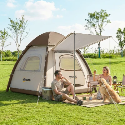 Outsunny Opblaasbare Tent 3 Personen Snelle Opzet Outdoor Camping Tent met Luchtpomp Meshramen Afneembaar Dak