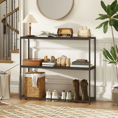 HOMCOM Consolă din oțel 2 etajere Design modern pentru living intrare coridor 100 x 30 x 87 cm Negru