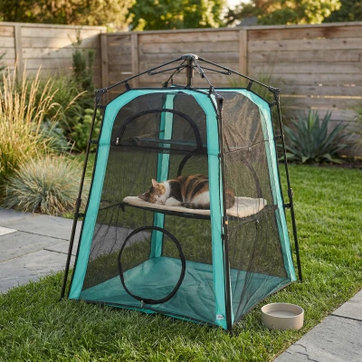 PawHut 3-Tier Portable Cat Tent Mesh Indoor Outdoor