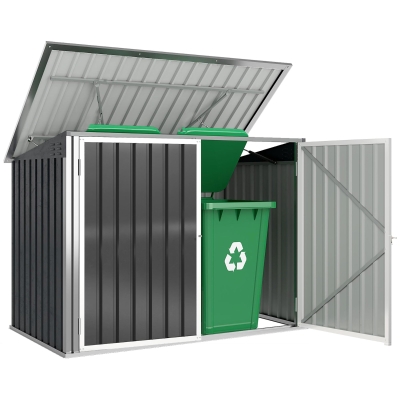 Outsunny Abrigo para Contentor de Lixo Duplo com Tampa Elevável e Portas Duplas 179,5x108x129,5 cm Cinzento Escuro