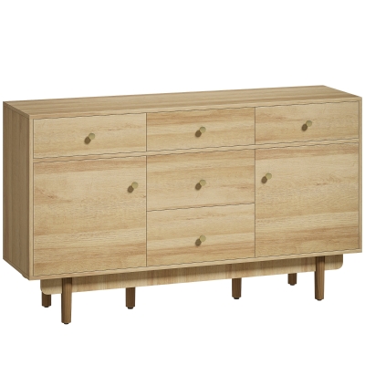 HOMCOM Sideboard 5 Drawers 2 Cabinets Solid Wood Walnut 136cm