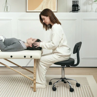 HOMCOM Taburete Giratorio con Respaldo y Ruedas Silla Ajustable para Salones de Belleza Estudio de Tatuajes 46x51x78-93 cm