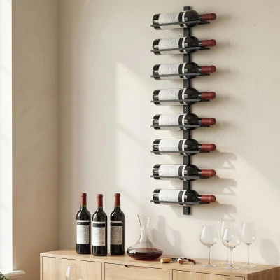 HOMCOM Wall-Mounted 8-Tier Metal Wine Rack Black