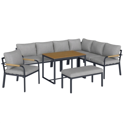 Outsunny 7-Seater Metal Garden Sofa Set Light Grey