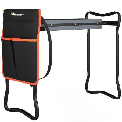 Outsunny Taburete de Jardín Plegable con Almohadilla de EVA Asiento de Jardín con Bolsa para Herramientas en Cintura Carga 150kg