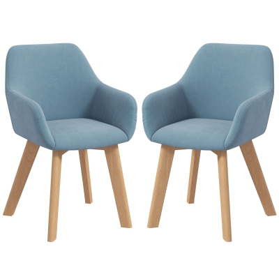 HOMCOM Lot de 2 Chaises Salle à Manger Velours Bleu Pieds Bois