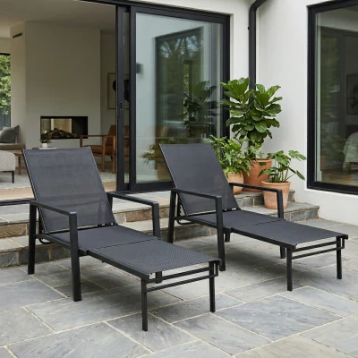 Outsunny Sun Loungers Set Steel 5-Position Adjustable Black