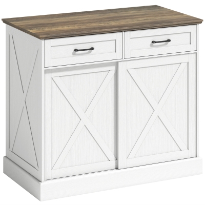 HOMCOM Isla central de cocina, buffet de cocina, mueble de almacenamiento con 2 cajones 2 puertas correderas, estante regulable, blanco