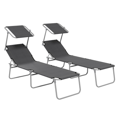 Outsunny Sun Lounger Set of 2 Adjustable Grey