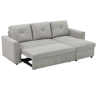 HOMCOM 3-Sitzer-Sofa mit Bettfunktion, Schlafsofa mit Chaiselongue, Polstersofa, Grau