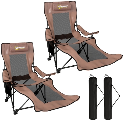 Outsunny Conjunto 2 Cadeiras de Camping Dobráveis em Tecido Oxford e Metal com Apoio de Pés Removível, Castanho e Preto