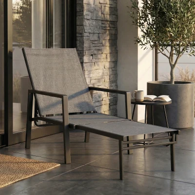 Outsunny Sun Lounger 5-Position Steel Frame Dark Grey