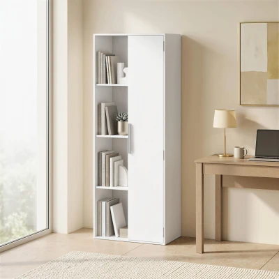 HOMCOM Bibliotecă cu 4 etaje și rafturi reglabile, raft cu dulap și uși pentru living, birou, Alb