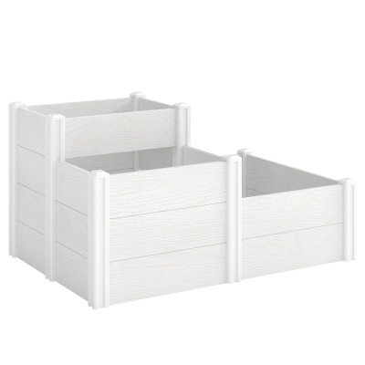Outsunny Hochbeet 3-stufig Stapelbar Gartenbeet mit Offenem Boden, modulares Kräuterbeet DIY Montage Kunststoff