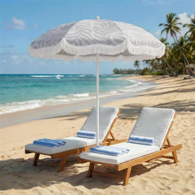 Outsunny Portable Beach Parasol Tilting 1.8m Light Grey